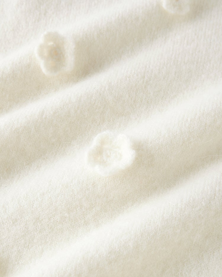 フラワーモチーフ・アルパカ混セーター 詳細画像 ホワイト 3