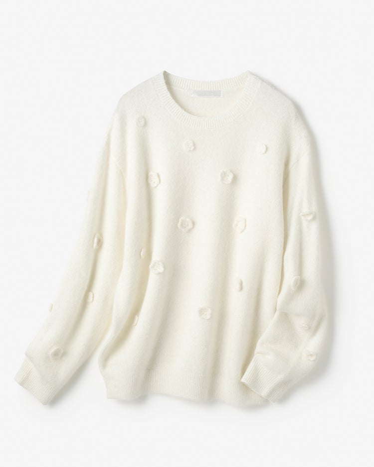 フラワーモチーフ・アルパカ混セーター 詳細画像 ホワイト 5