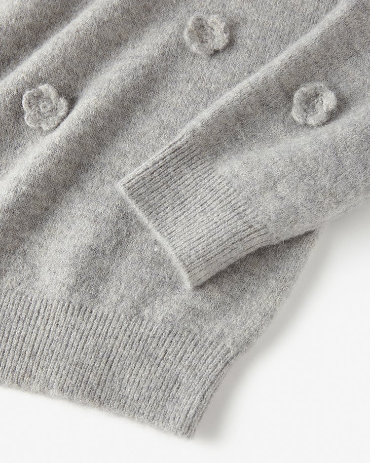フラワーモチーフ・アルパカ混セーター 詳細画像 グレー 3