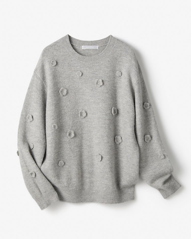 フラワーモチーフ・アルパカ混セーター 詳細画像 グレー 5