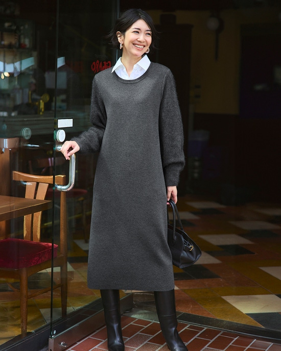 ヘアリースリーブ・ニットワンピース