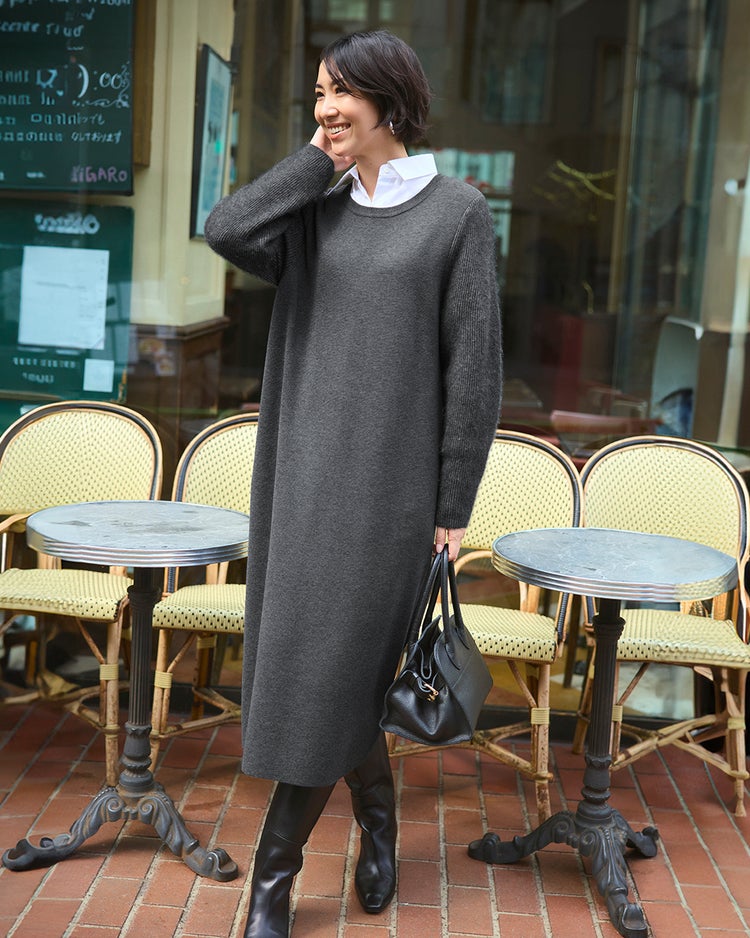 ヘアリースリーブ・ニットワンピース 詳細画像 グレー 2