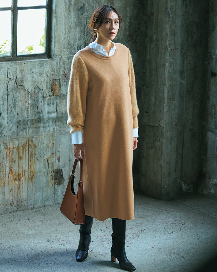 ヘアリースリーブ・ニットワンピース 詳細画像 ベージュ 1