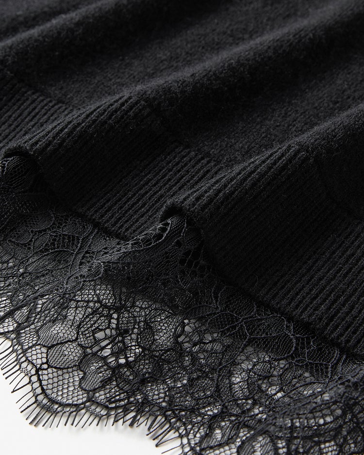 カシミヤ混・裾レースVネックニット 詳細画像 ブラック 5