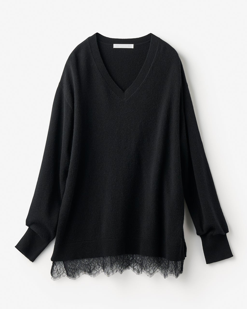 カシミヤ混・裾レースVネックニット/DoCLASSE