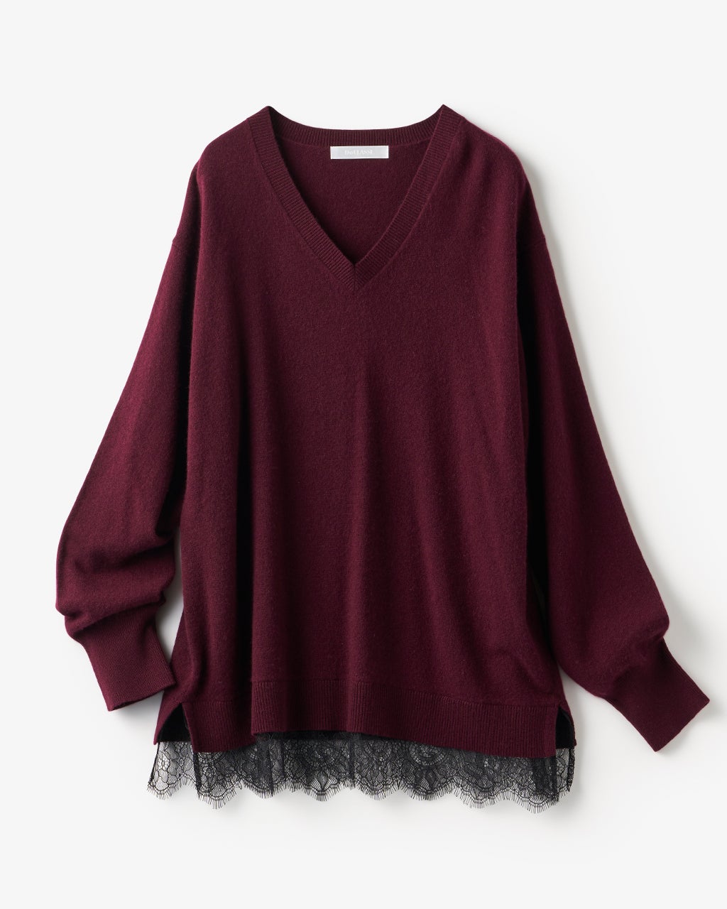 カシミヤ混・裾レースVネックニット/40代50代からのレディース