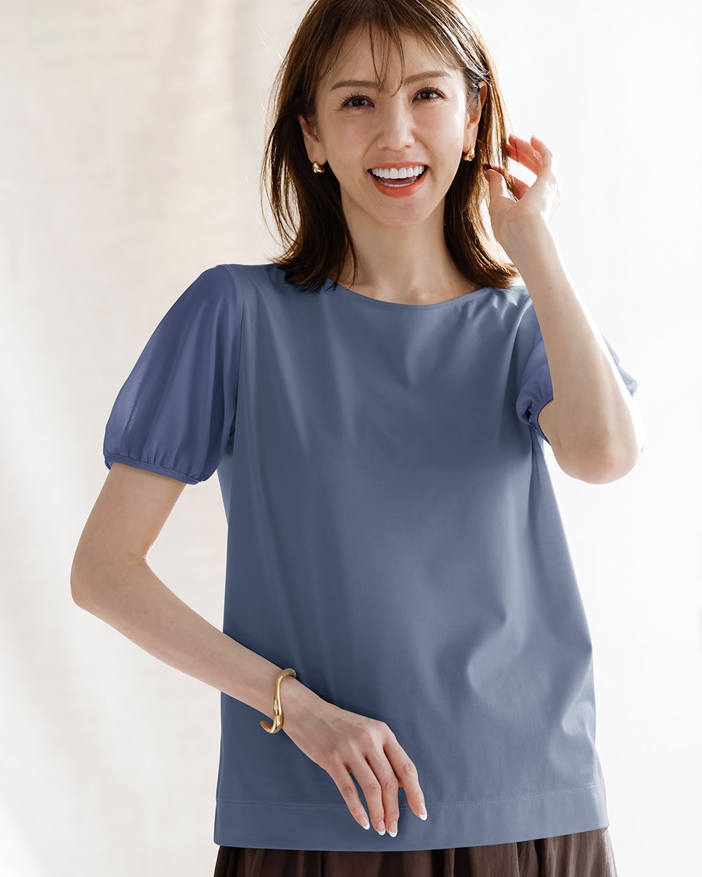 プリマクラッセ　2枚セット　半袖シルク混カットソーと水色シフォン素材カットソー レディース Tシャツ・カットソー（半袖・ノースリーブ）/40代50