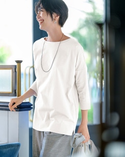 高密度シルコットン・7分袖Tシャツ／63cm丈