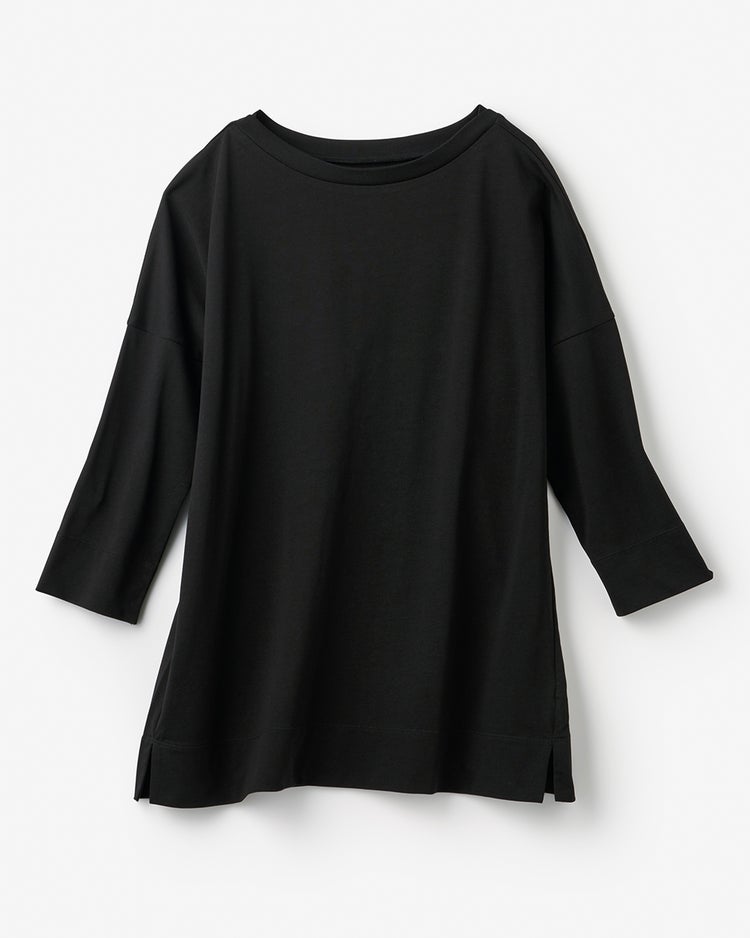 高密度シルコットン・7分袖Tシャツ／63cm丈 詳細画像 ブラック 3