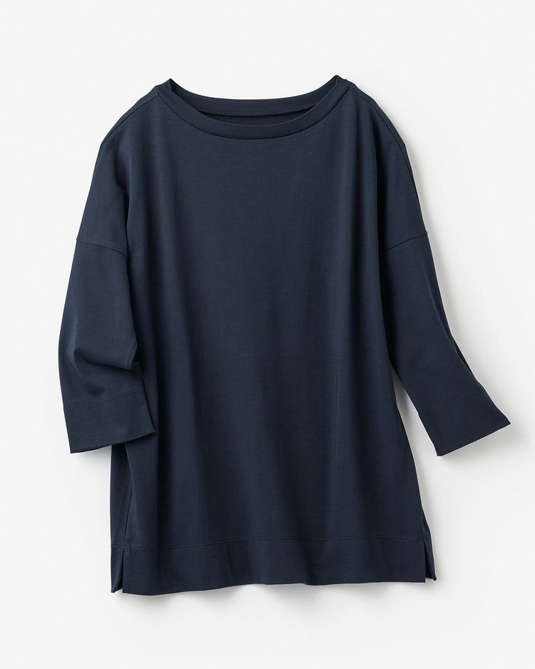 高密度シルコットン・7分袖Tシャツ／63cm丈 詳細画像 ミッドナイトブルー 3
