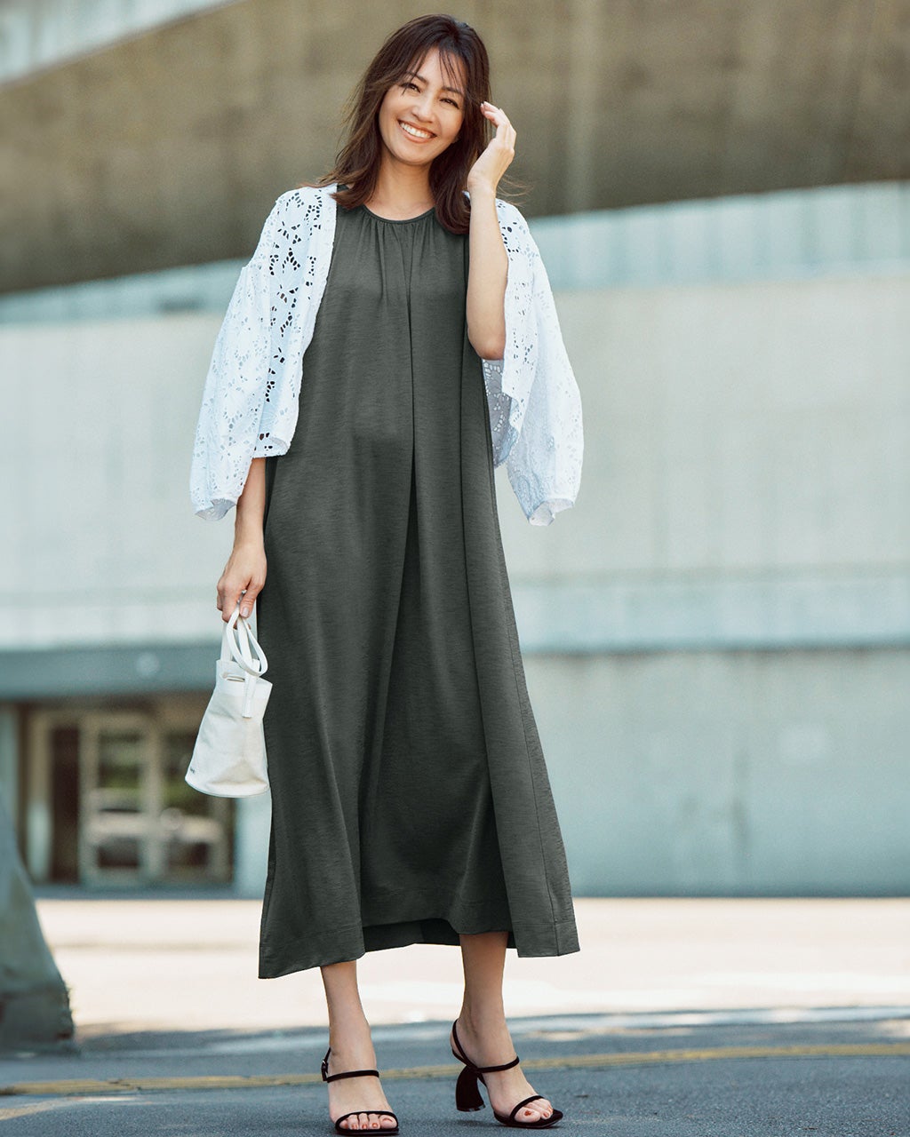 UVスラブ・ギャザーワンピース無地／普通丈105㎝/40代50代からの