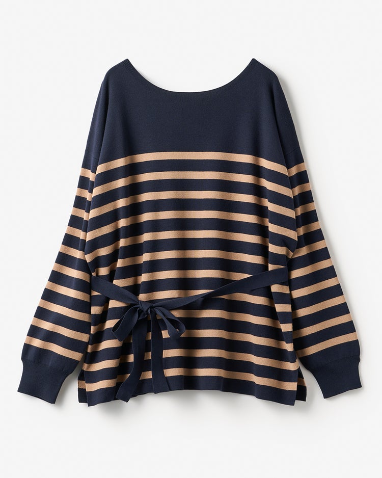 総針ニット・前後2WAYプルオーバー 詳細画像 ベージュＸネイビー 4