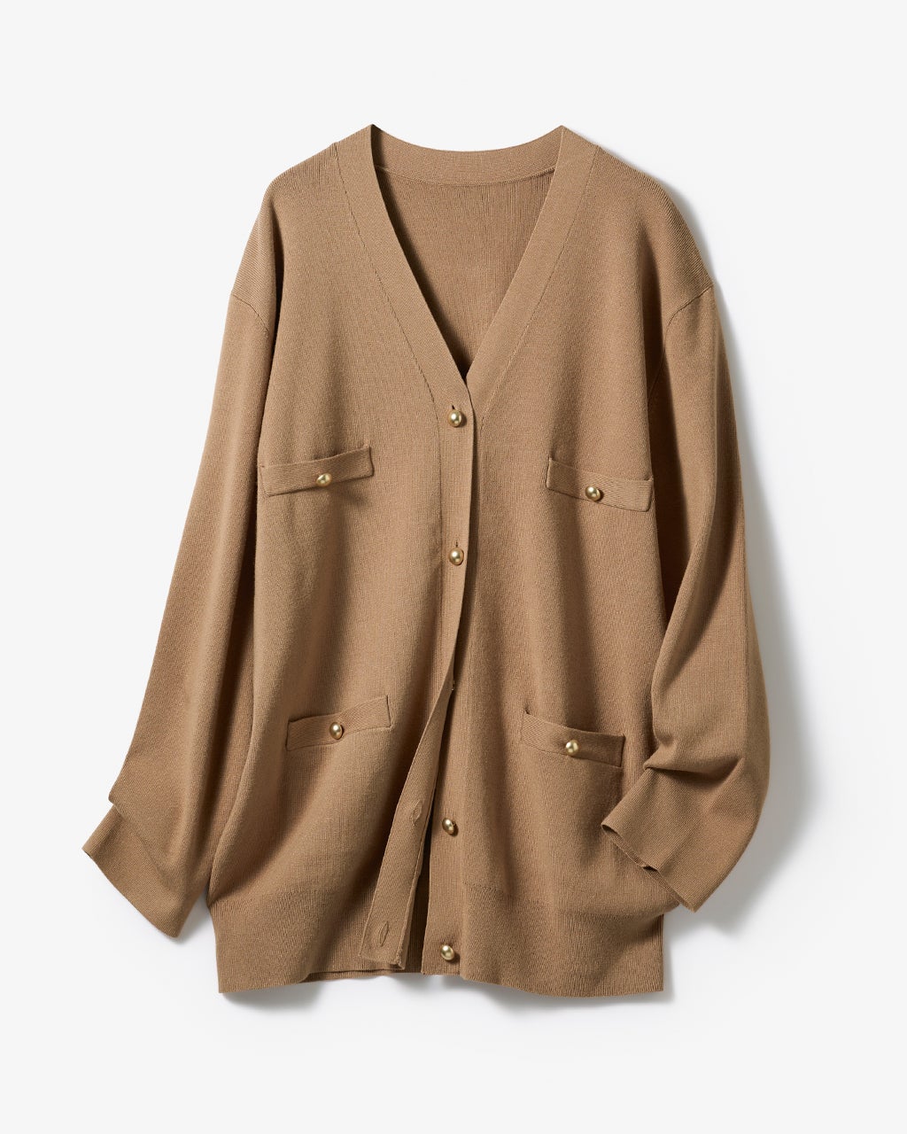 総針編み・飾りポケットVカーディガン/40代50代からのレディース