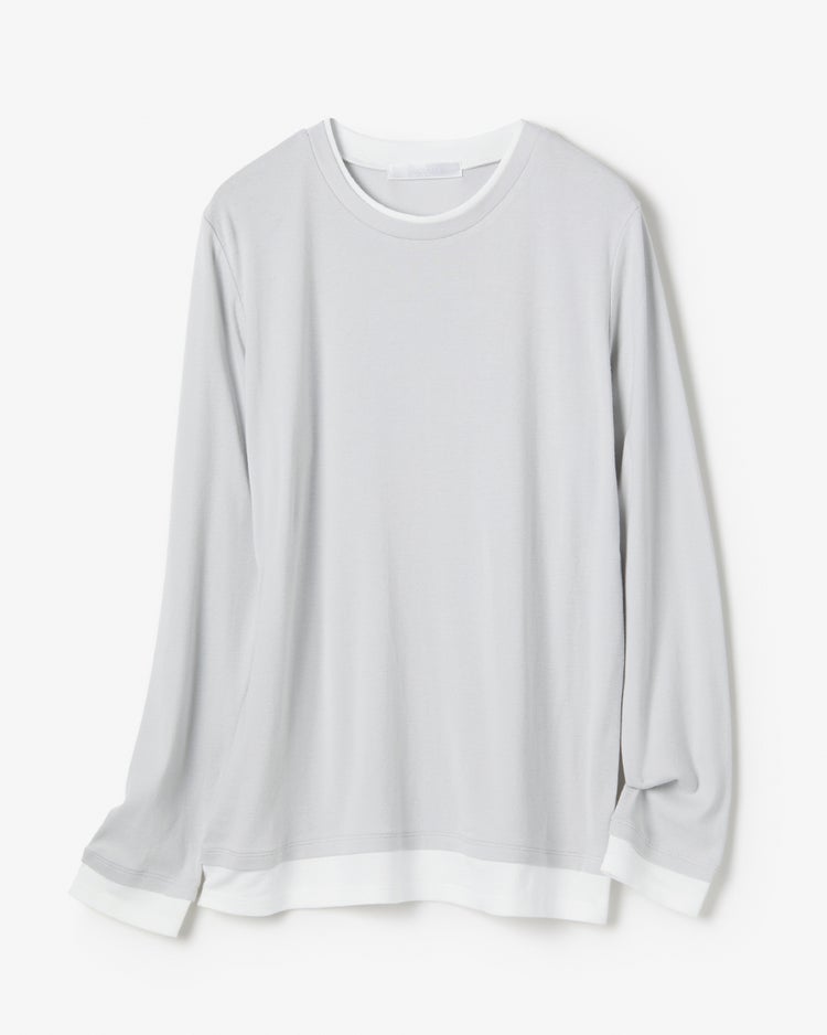 コットンガーゼ・配色クルーネック/長袖 詳細画像 ライトグレー 4
