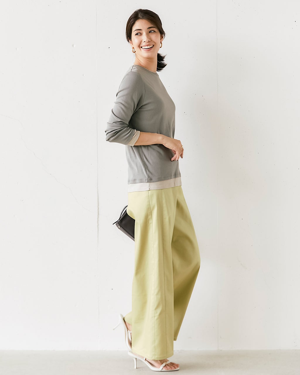 コットンガーゼ・配色クルーネック/長袖/DoCLASSE