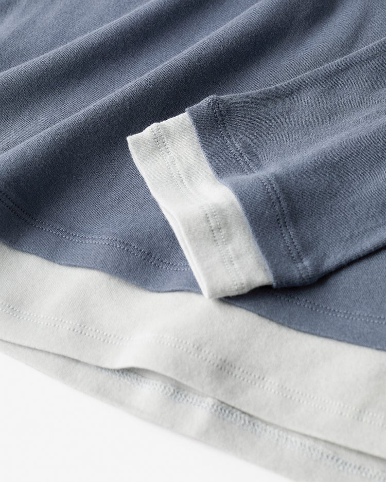 コットンガーゼ・配色クルーネック/長袖 詳細画像 ブルーグレー 2