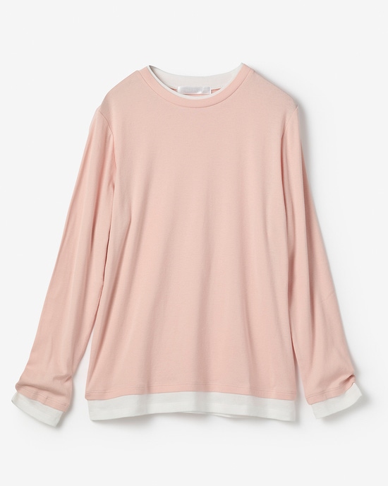 コットンガーゼ・配色クルーネック/長袖