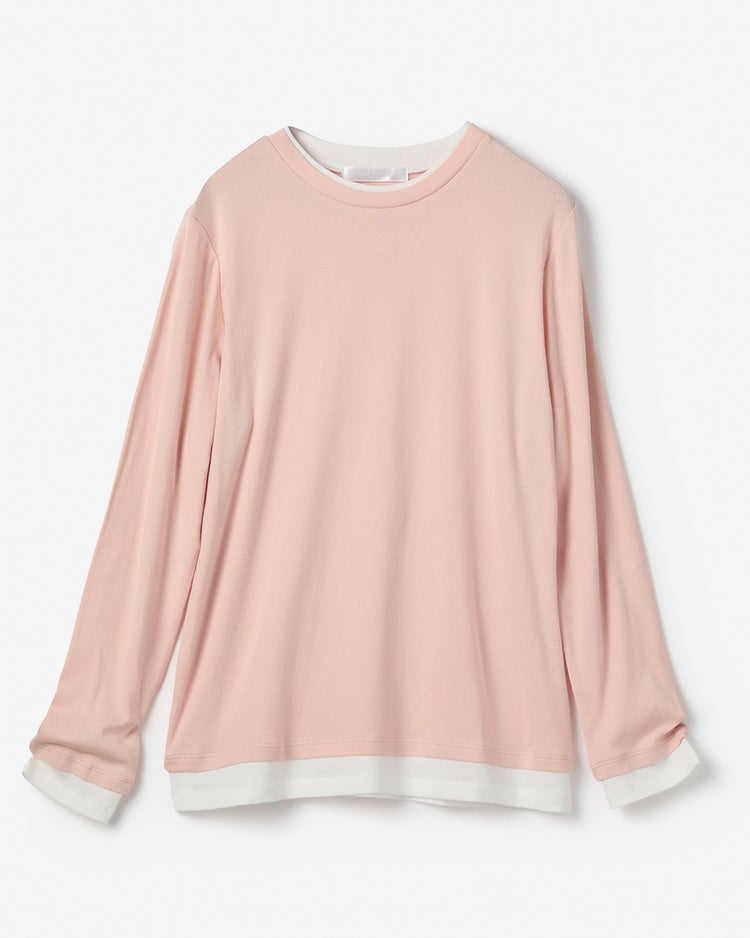 コットンガーゼ・配色クルーネック/長袖 詳細画像 ライトピンク 3