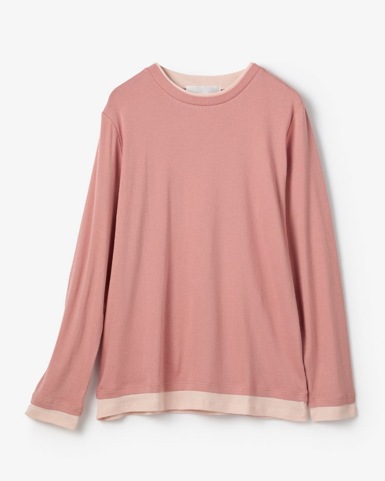 コットンガーゼ・配色クルーネック/長袖 詳細画像 ダスティーピンク 3