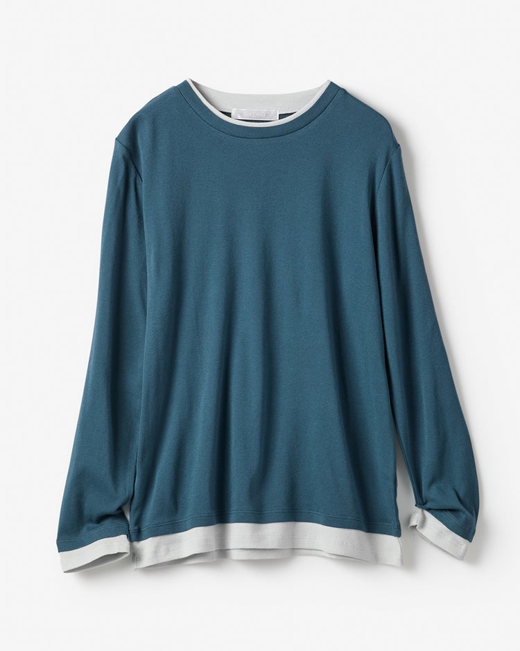 コットンガーゼ・配色クルーネック/長袖 詳細画像 ダークピーコック 1