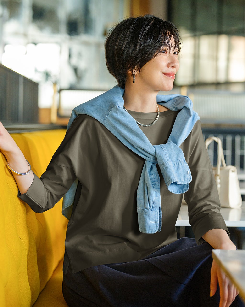 高密度シルコットン・7分袖Tシャツ／52cm丈/DoCLASSE