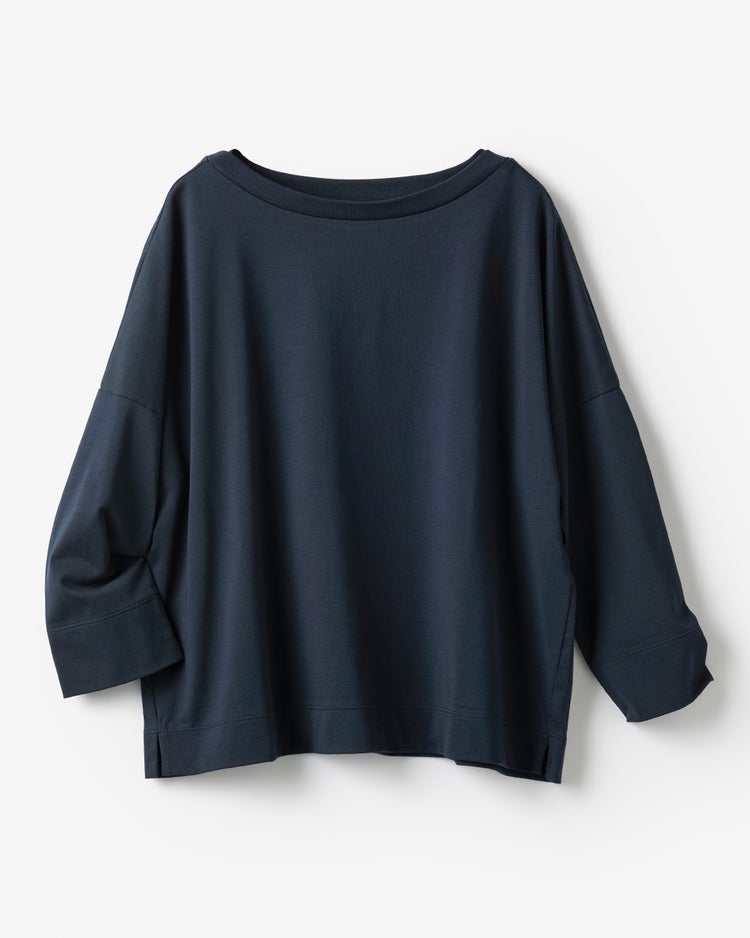 高密度シルコットン・7分袖Tシャツ／52cm丈 詳細画像 ミッドナイトブルー 3