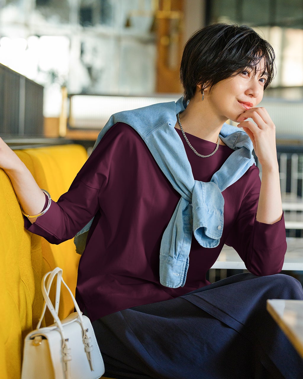 高密度シルコットン・7分袖Tシャツ／52cm丈/DoCLASSE