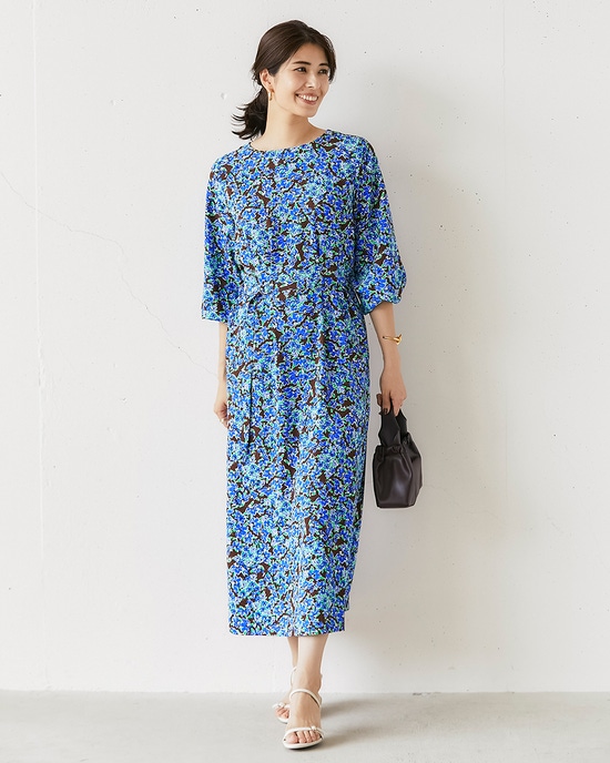 ジョーゼット・ウエストタックワンピベルト付