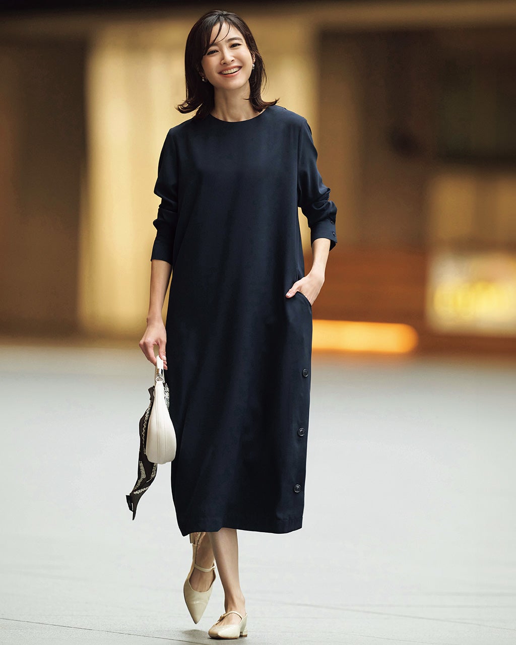 ジョーゼット・裾ボタンサックワンピベルト付/DoCLASSE