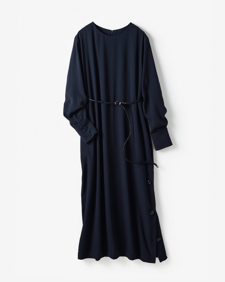 ジョーゼット・裾ボタンサックワンピベルト付 詳細画像 ミッドナイトブルー 6