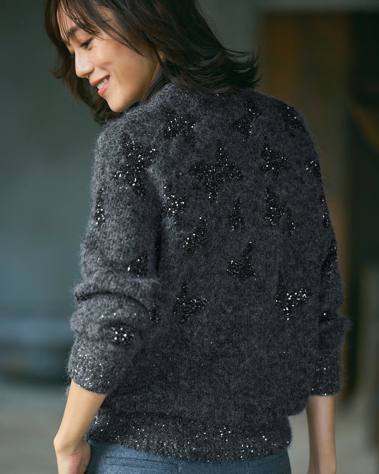 スパンコールジャカード・ニットプルオーバー 詳細画像 グレー 2