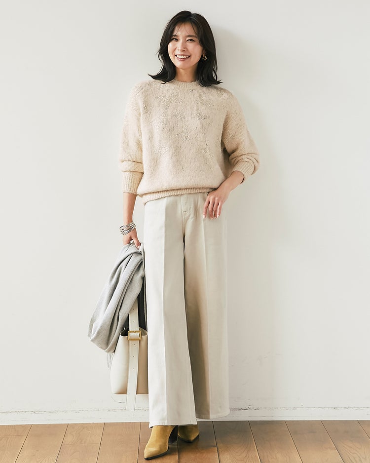 スパンコールジャカード・ニットプルオーバー 詳細画像 ライトベージュ 4