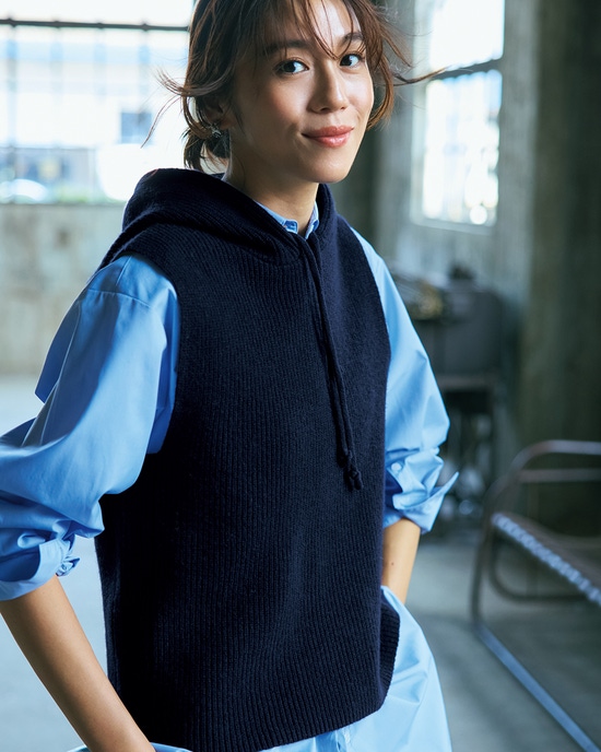 ラムズウールニット・フードベスト