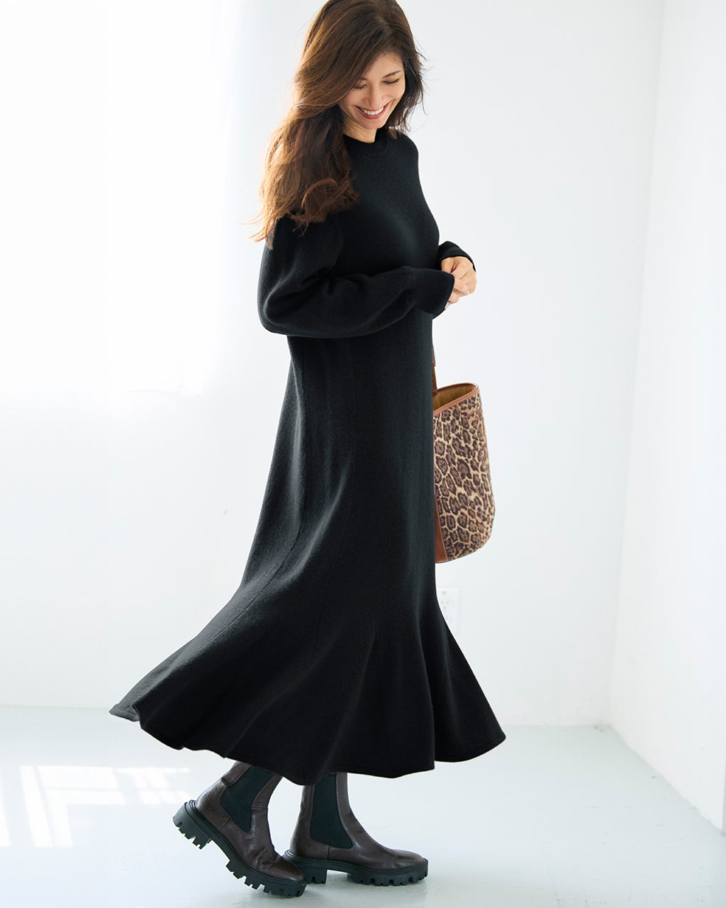 ストレッチウール・ニットフレアワンピース/40代50代からのレディース