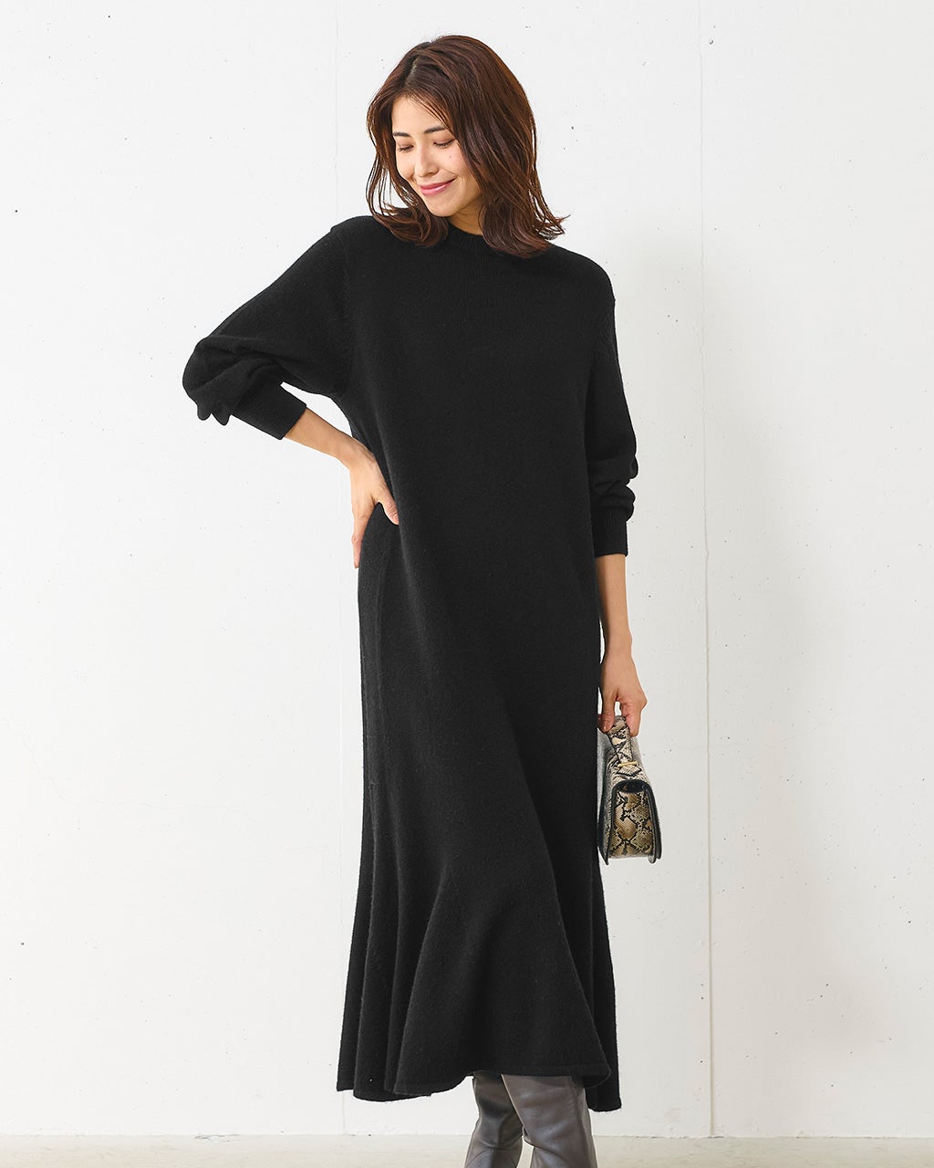 ストレッチウール・ニットフレアワンピース/40代50代からのレディース