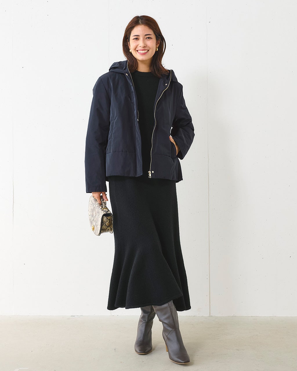 ストレッチウール・ニットフレアワンピース/40代50代からの