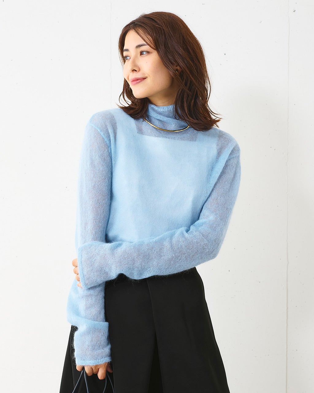 スーパーキッドモヘア・シアーハイネックニット/40代50代からの