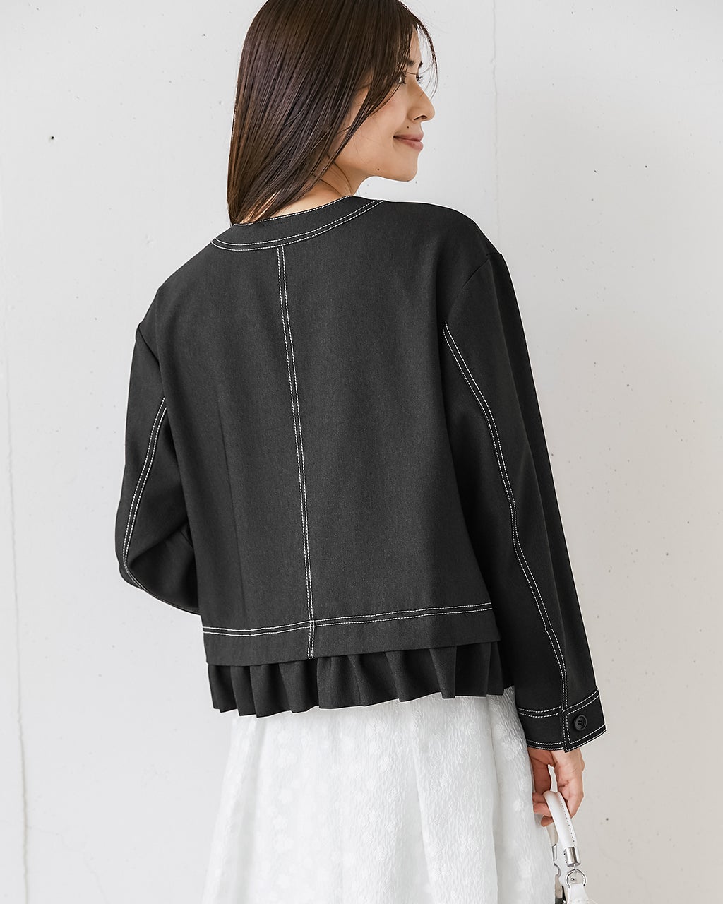 クラシカルフリルカラージャケット パンツ チャコールグレー 小さいサイズ】カラーレスジャケット/制菌加工/洗える(ノー