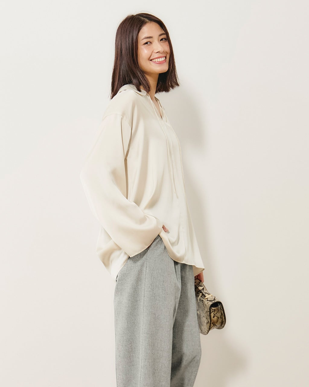 ヴィンテージサテン・スキッパーシャツ/40代50代からのレディース