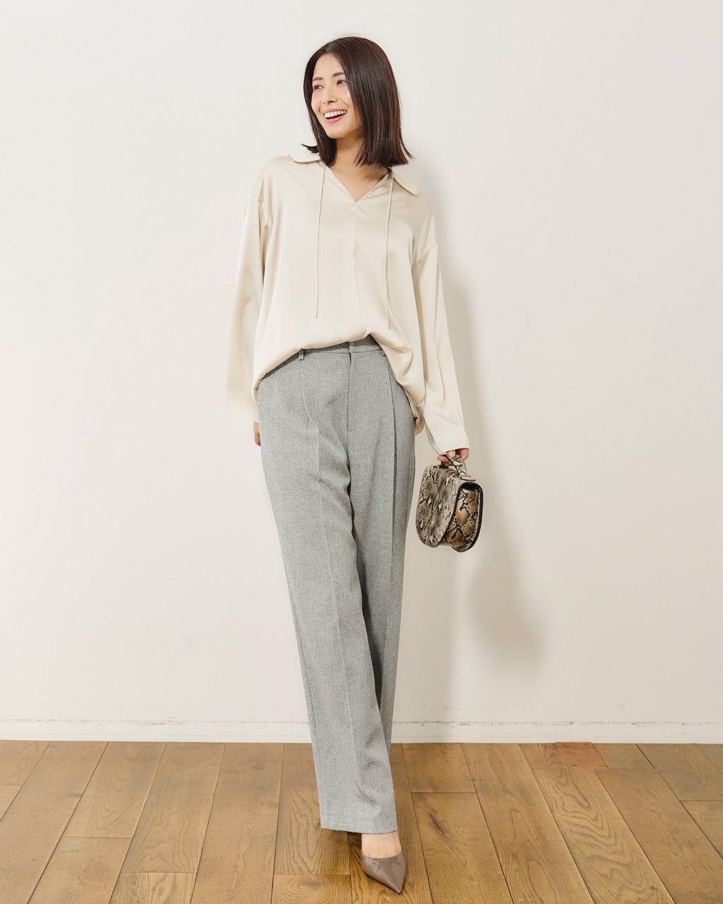 ヴィンテージサテン・スキッパーシャツ/40代50代からのレディース