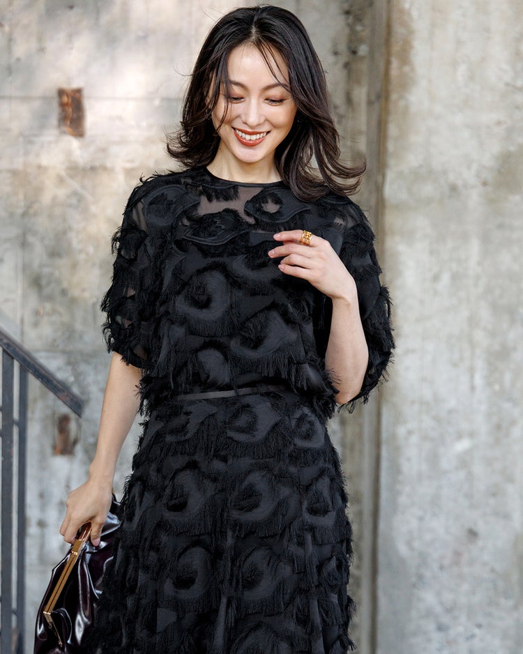 ドレープジャカード・フォルムブラウス 詳細画像 ブラック 1