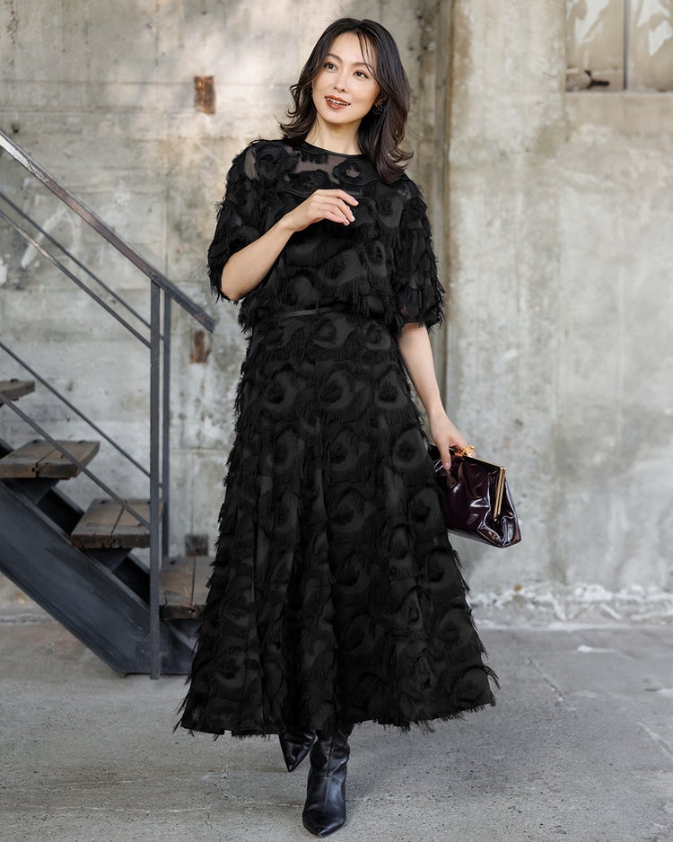 ドレープジャカード・フォルムブラウス 詳細画像 ブラック 2