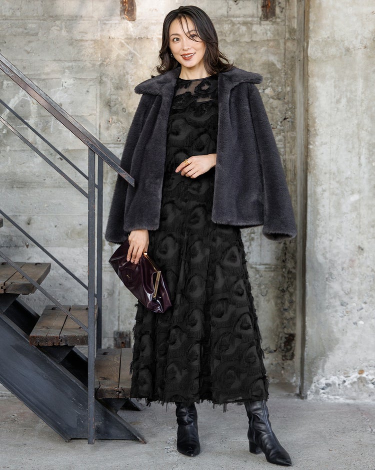 ドレープジャカード・フォルムブラウス 詳細画像 ブラック 3