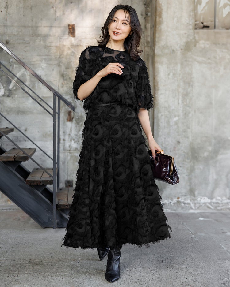 ドレープジャカード・Aラインスカート 詳細画像 ブラック 1