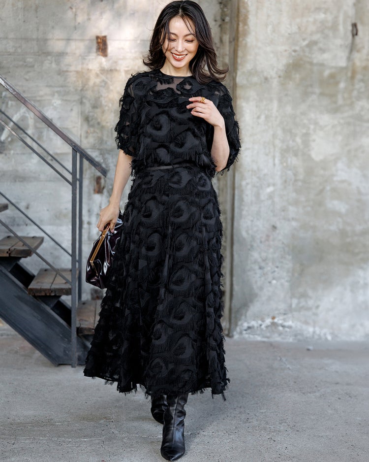 ドレープジャカード・Aラインスカート 詳細画像 ブラック 2