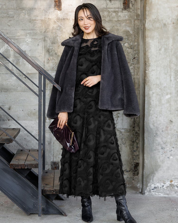 ドレープジャカード・Aラインスカート 詳細画像 ブラック 3