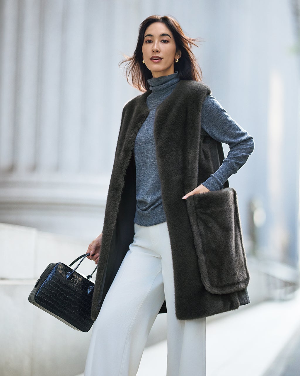 エコミンク・異素材ジレ/40代50代からのレディースファッション通販