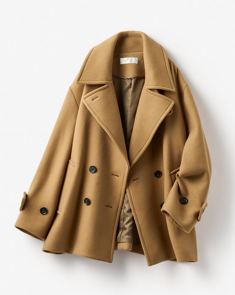 ウール混カルゼ・オーバーサイズピーコート 詳細画像 キャメル 10