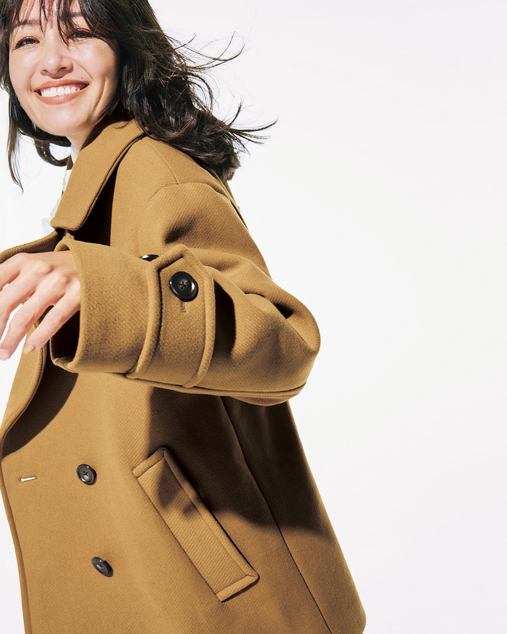 melange メラーンジュ　ピーコート　オーバーサイズ ウール混カルゼ・オーバーサイズピーコート/40代50代からの