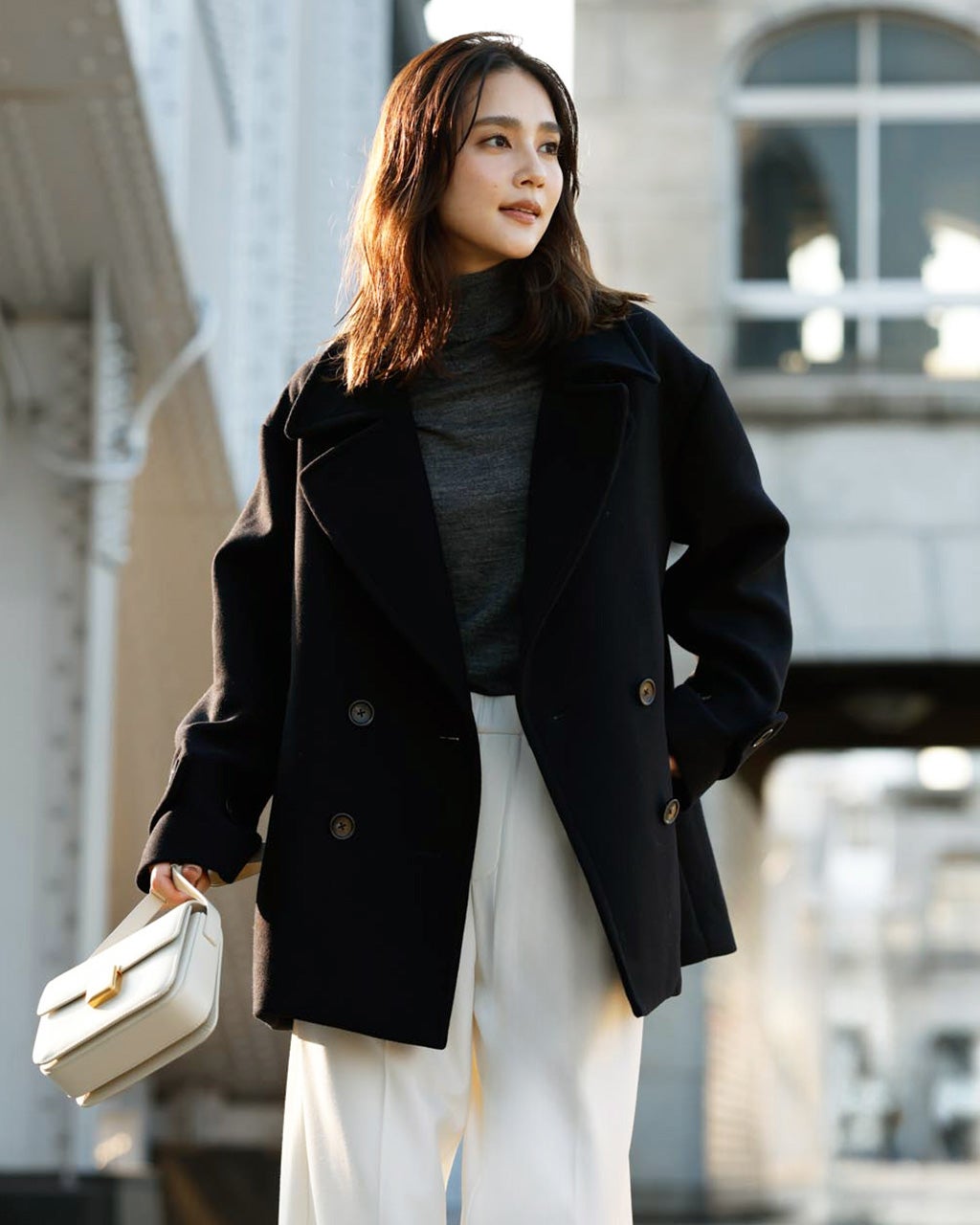 【LuLu】 イタリア製FEMME by Mathee 黒ウールピーコート 小さいサイズ]Super100ウールビーバーPコート(ピーコート) | MICHEL